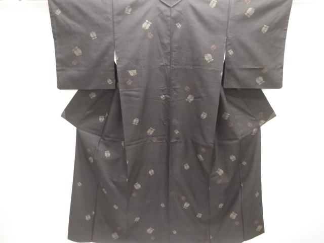 JAPANESE KIMONO / ANTIQUE KIMONO / SILK / TSUMUGI / WOVEN ENSHU CAMELLIA